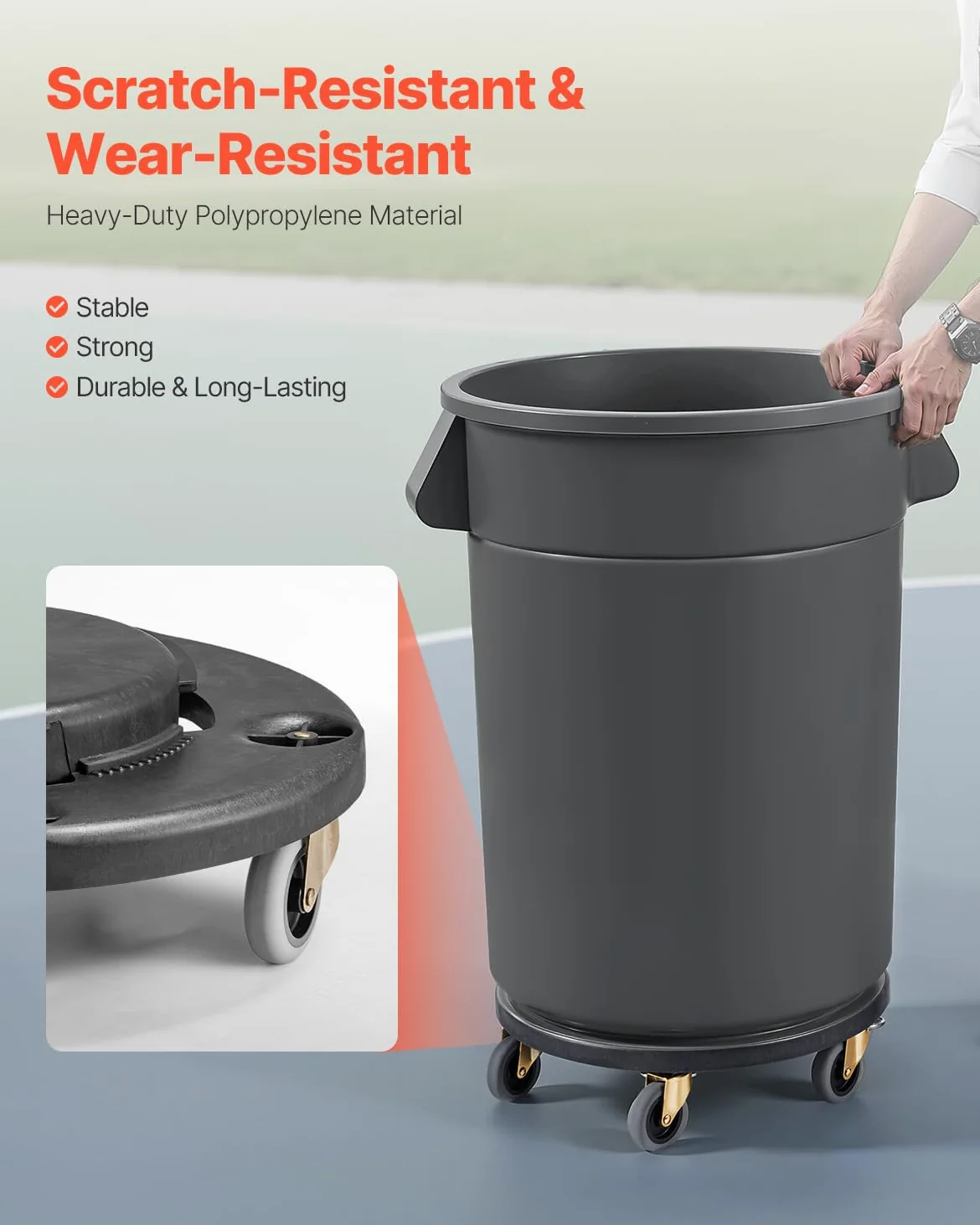 VEVOR 2 PCS Carrito de Bote de Basura, Base Redonda con Ruedas para Basura con 4 Ruedas Bloqueables, Capacidad de Peso de 227 kg, Carro para Barril Resistente, Carrito Rodante Multiuso, Negro