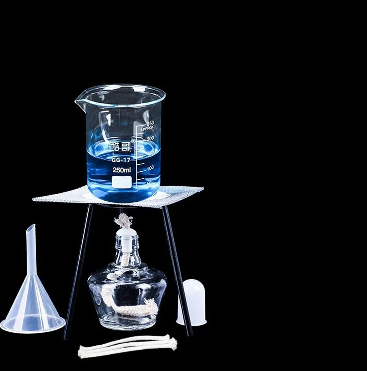 Kit de calefacción de laboratorio, juego de reacción química, trípode de lámpara de alcohol, vaso de precipitados, tubo de ensayo, gotero para estudiantes de química de laboratorio (juego A)