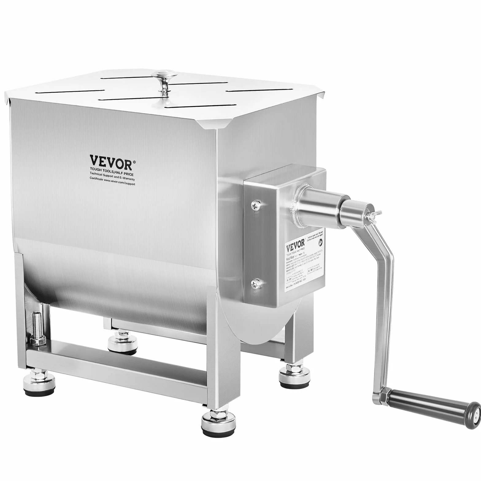 VEVOR Mezcladora de Carne Manual Tanque de 10 L, Equipo de Procesamiento de Carne, Capacidad Máxima de Mezcla de 6,8 kg, Mezcladora de Salchichas de Acero Inoxidable con Tapa, Caja de Engranajes