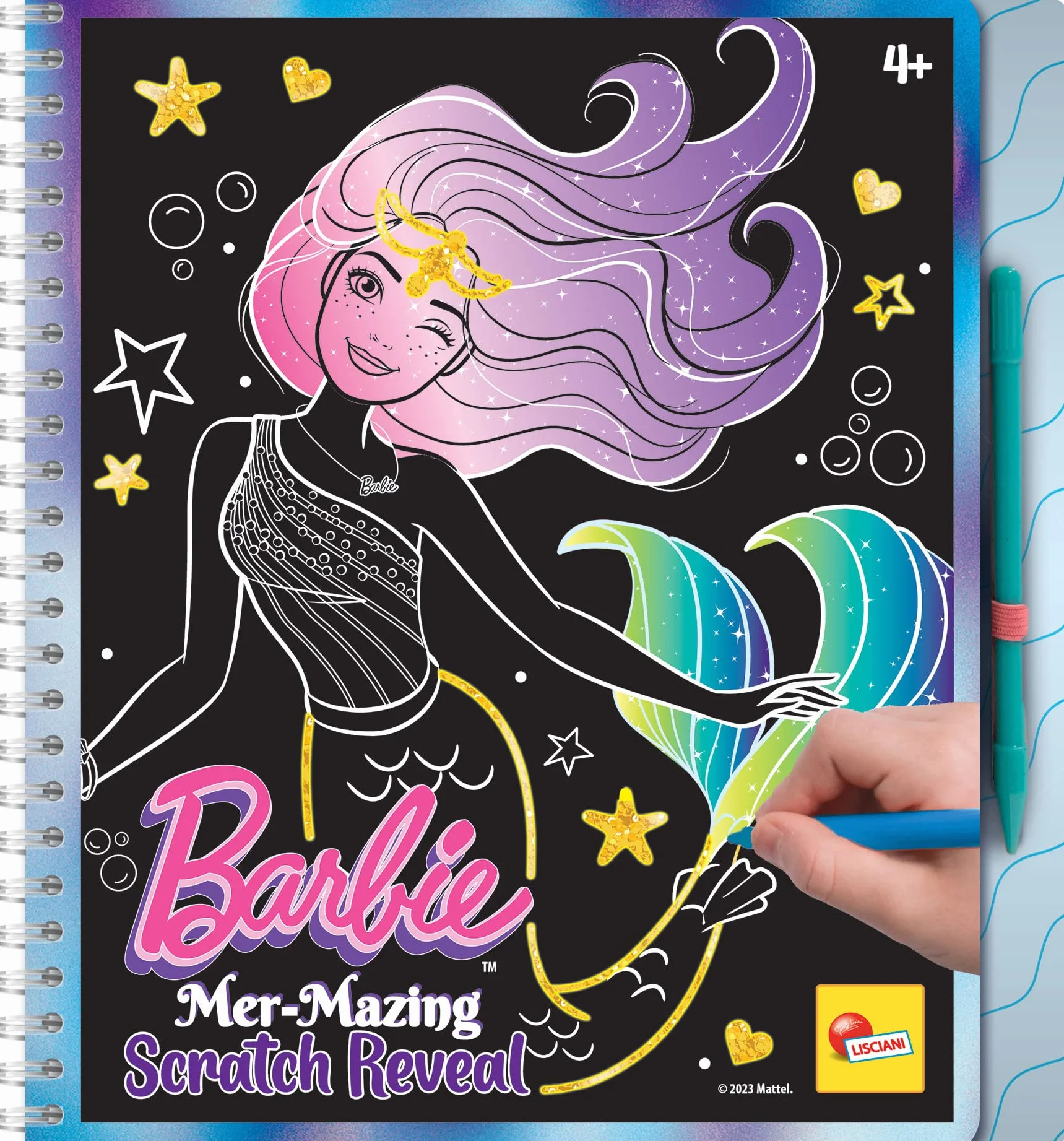 Barbie Cuaderno de Bocetos Sirena de Rascar Libro Mágico para Colorear y Decorar - Juego Creativo para Niñas +4 años