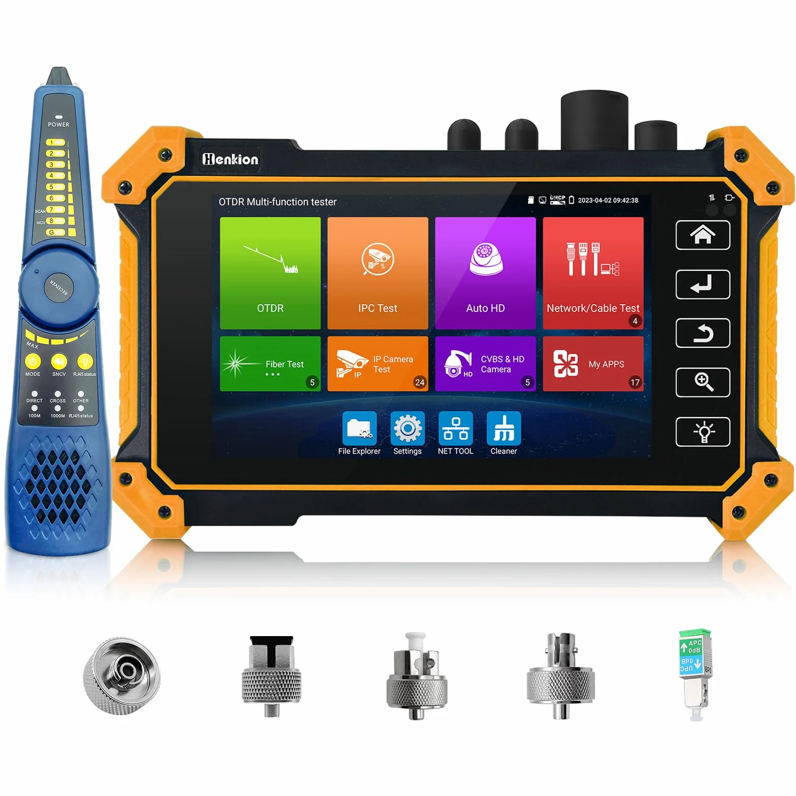 Henkion Probador de Fibra Óptica OTDR RSO-5510 1310/1550nm 28/26dB, Alcance 150km, Probador CCTV IPC/TVI/CVI/AHD/CVBS, Conectores FC/UPC SC St LC, OPM OLS LS VFL con Mapa de Eventos