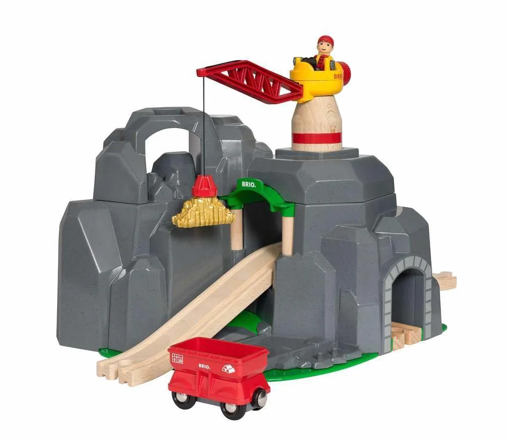 Brio World Túnel de Montaña con Grúa, Ferrocarriles Tren Juguete, Accesorios Circuito Tren, 7 Piezas, Juegos Educativos 3 Años