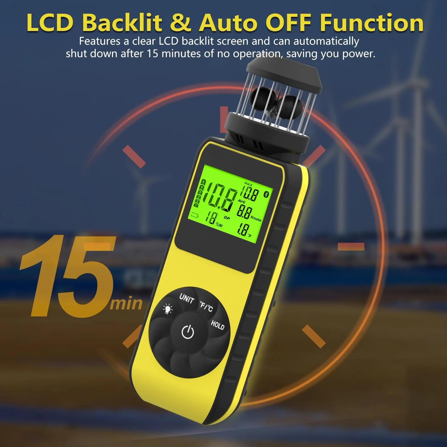 Anemómetro Digital Portátil GR-881M con Brújula Medir Velocidad del Viento Temperatura Volumen de Aire