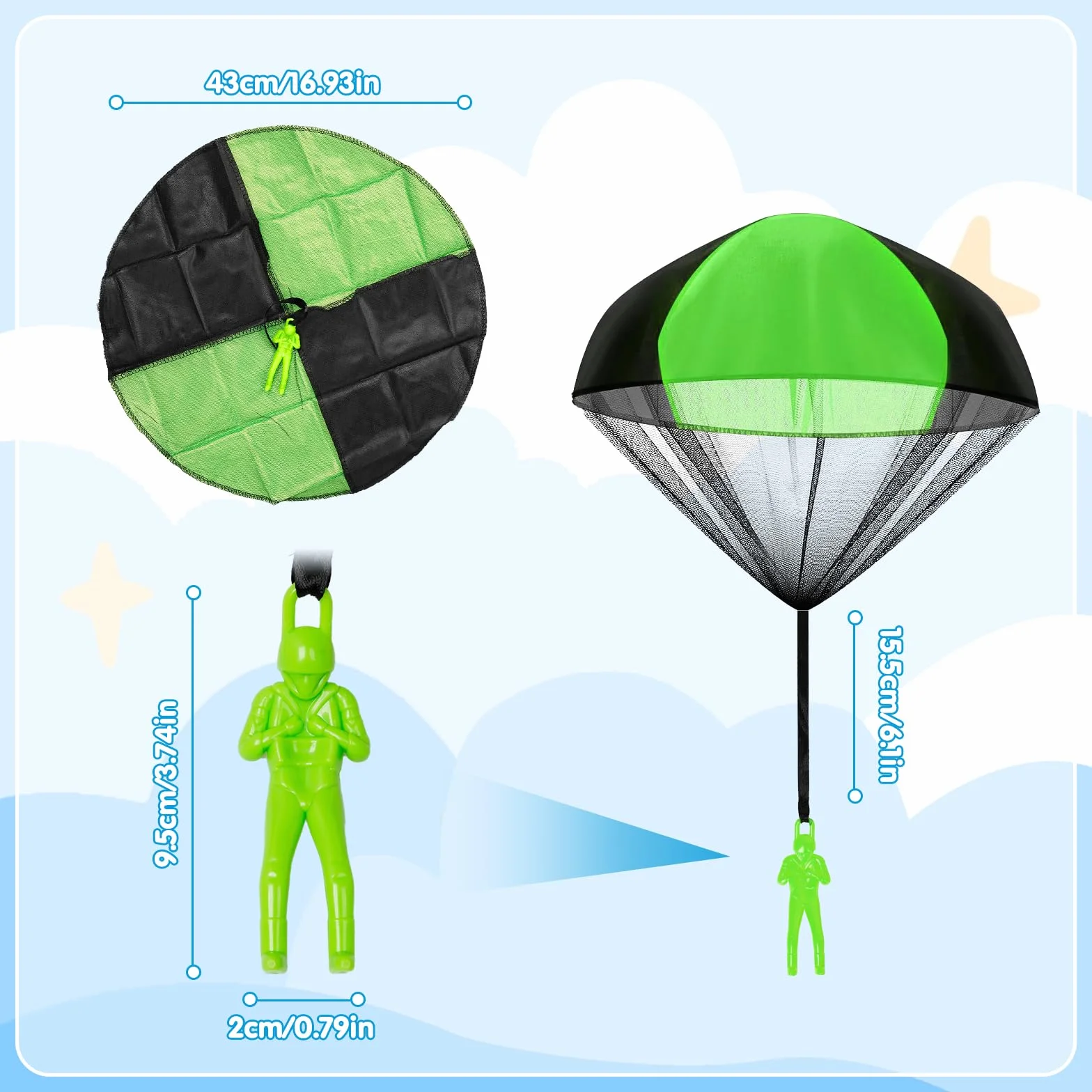 Juguete de Paracaídas 10 Piezas Set, Mano Que Lanza Paracaidista, Juguetes al Aire Libre para Niños