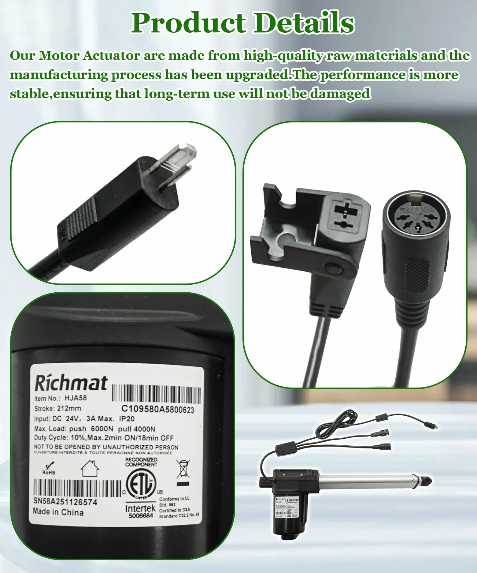 Modelo de motor HJA58 - Piezas de repuesto de actuador lineal para sillas elevadoras eléctricas de sofá, reclinable, repuesto para motor de actuador GM1450-LM