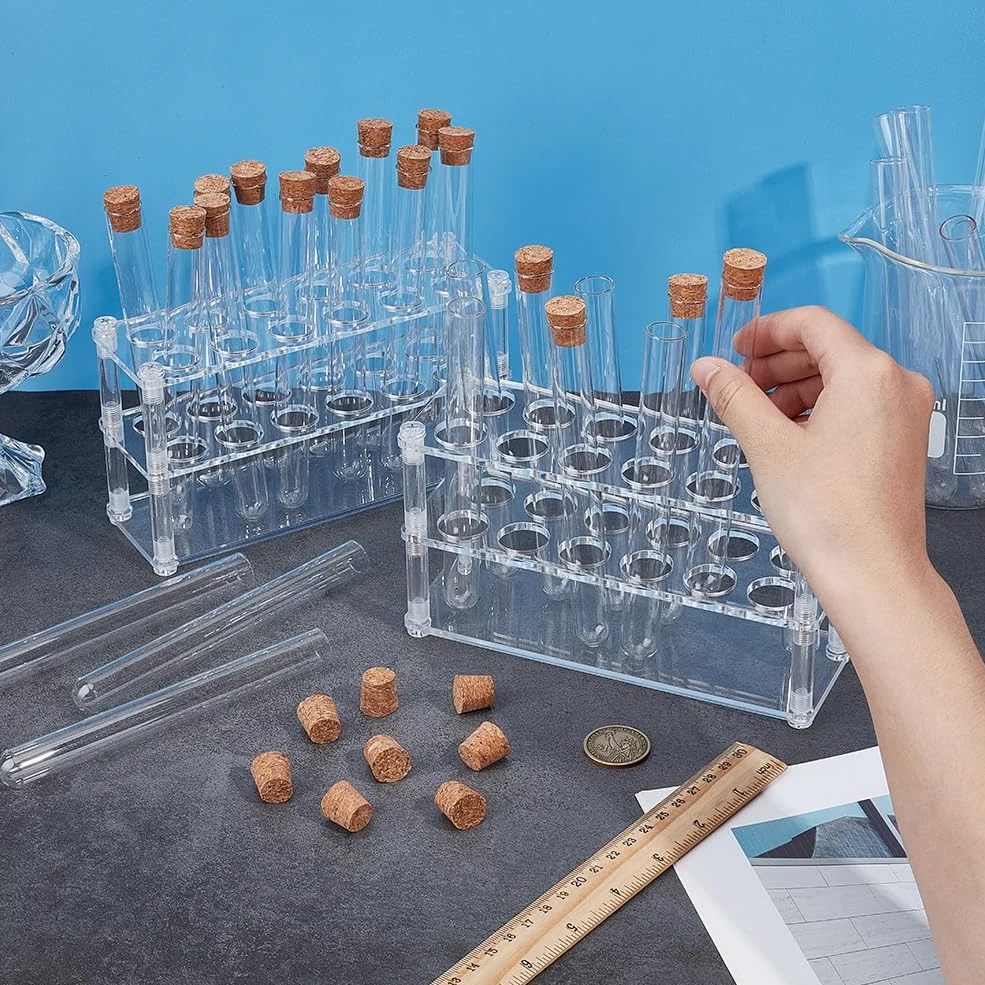 OLYCRAFT Juego de 2 soportes para tubos de ensayo con 24 tubos, soporte de tubo acrílico extraíble para laboratorio, expositor transparente para experimentos científicos