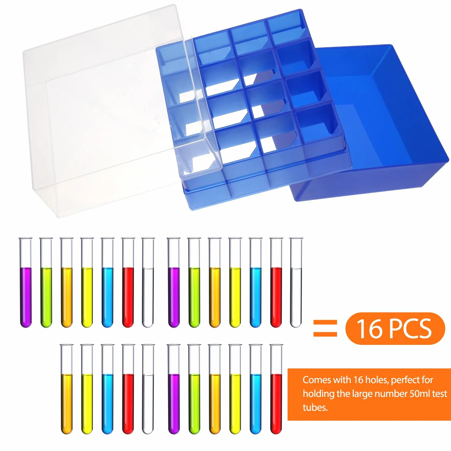 Soporte de Tubos de Microcentrífuga de Plástico Azul 50ml para 16 Tubos Investigación Científica