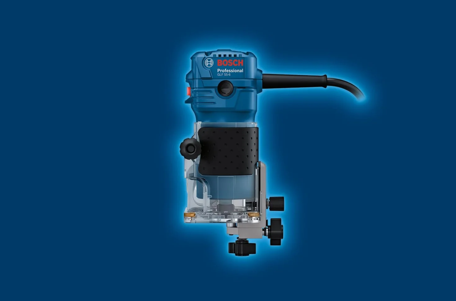 Bosch Professional fresadora de cantos GLF 55-6 (motor de 550 W girando a 33 000 rpm., incl. 2 llaves de una boca, 1 recogedor, tope paralelo, rodillo de corte al ras)