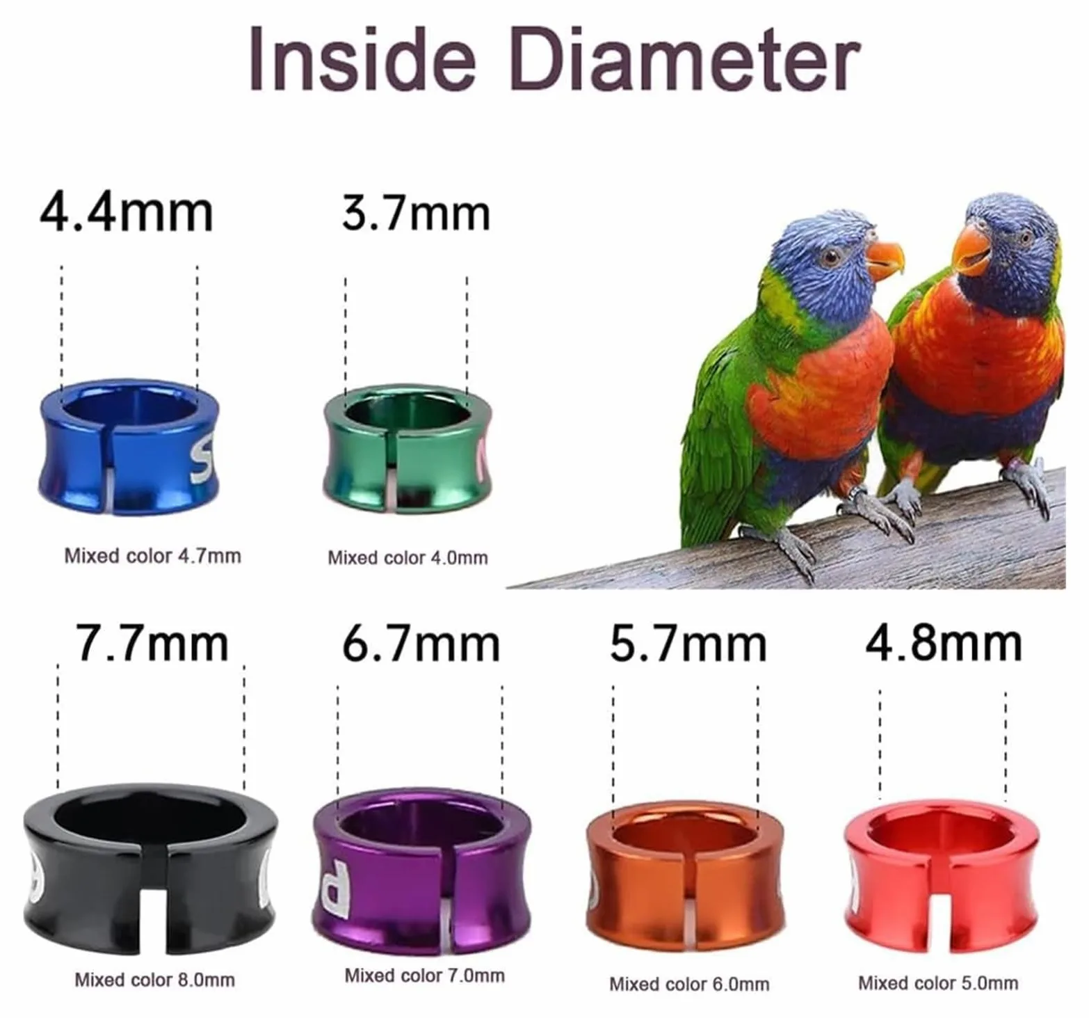 Anillas Abiertas para Aves, Diámetro Multicolor de Aluminio 4mm-8m m los Anillos la Pierna identificación Paloma(Mixed Colors8.0mm,200pc)