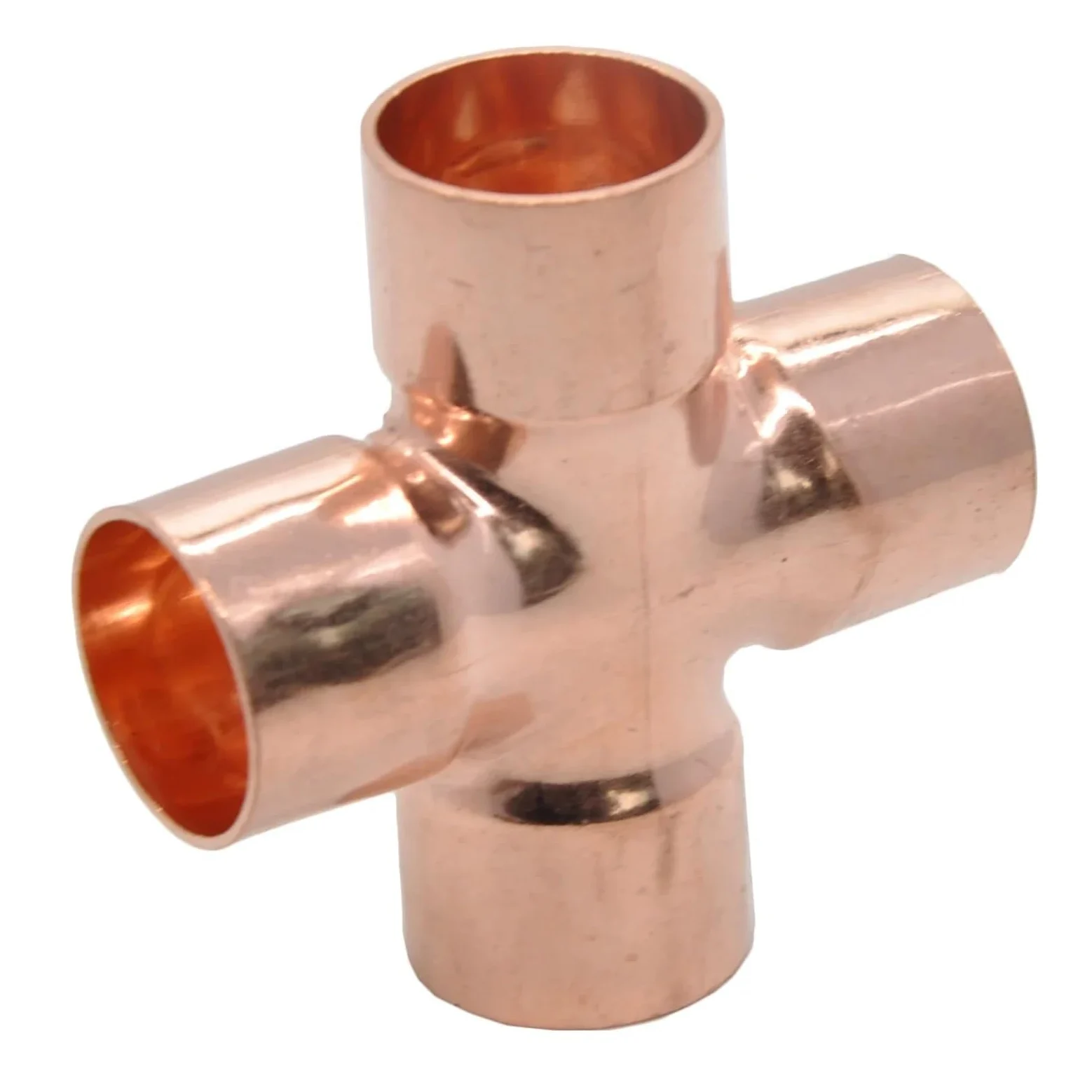 1/4 3/8 1/2 15 16 22 28 35-108 mm Copper End Feed Solder Cross 4 Way Weld Scoket Pipe Fitting Connector Coupler Air Conditioner(45mm)