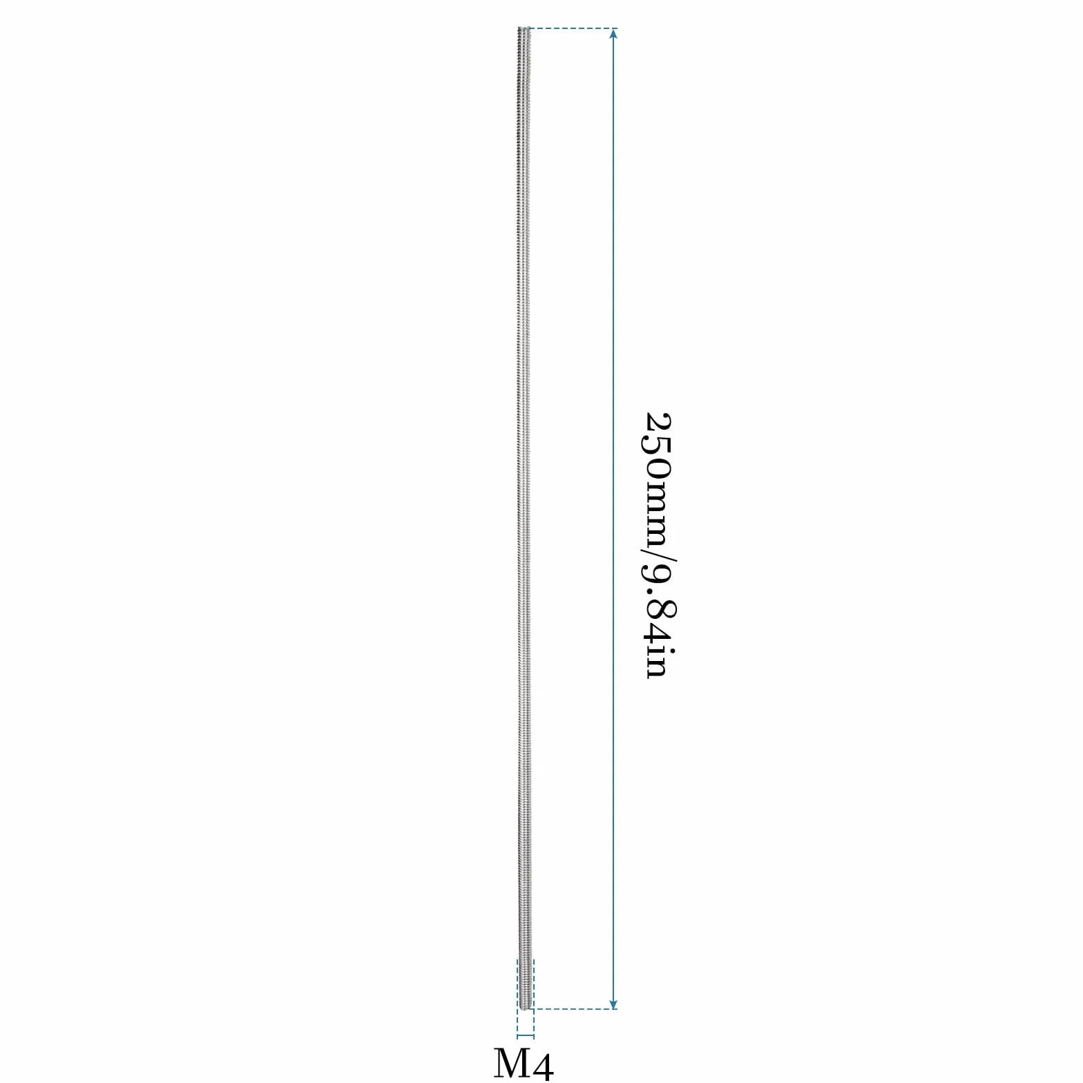 QUARKZMAN M4 x 250mm Varilla Roscada 304 Inoxidable Acero Derecha Mano