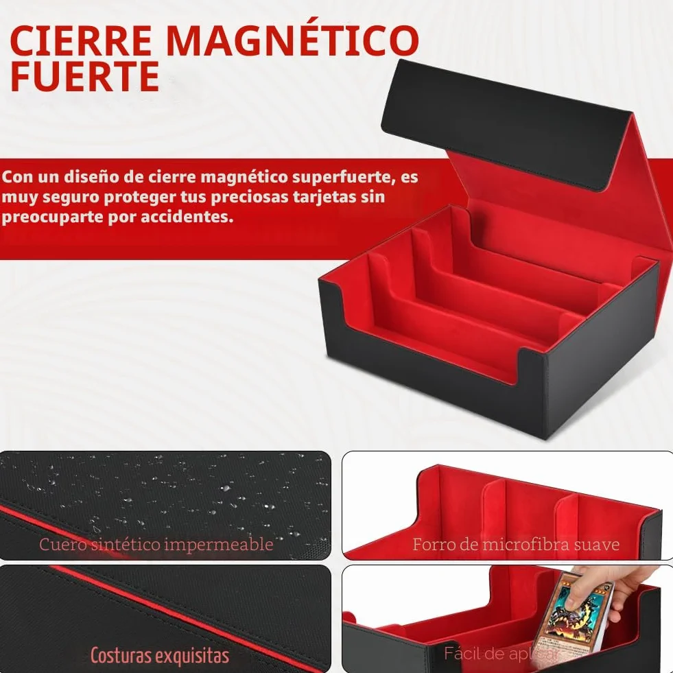 Aolso Caja de Barajas para Cartas, Deck Box para 2400+ PTCG Cartas, Flip Caja de Almacenamiento de Tarjeta con 8 Card Dividers, para MTG TCG PTCG, Negro y Rojo