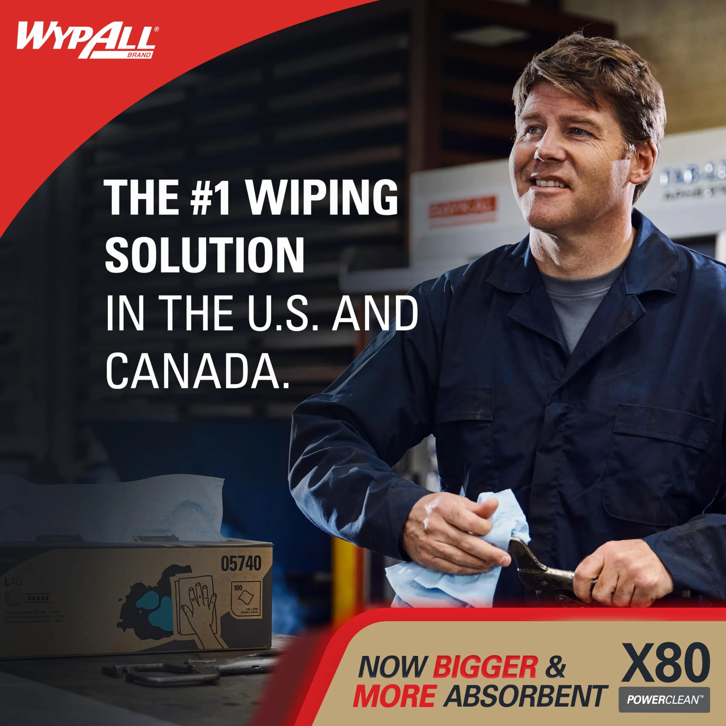 Paños WypAll X80 Power Clean, Paños de limpieza reutilizables industriales, Rollo azul de alta capacidad con 455 paños absorbentes de 1 capa​, Número de modelo 8347