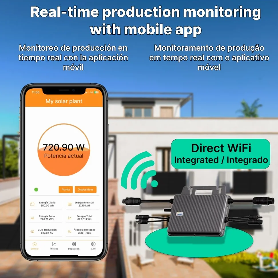 ROBINSUN® Kit Solar Enchufable Performance Basic (Sin Fijación) 880 Wp, 2 paneles QN 440Wp + 1 Microinversor 800W con Wifi incluído + Cable 3m