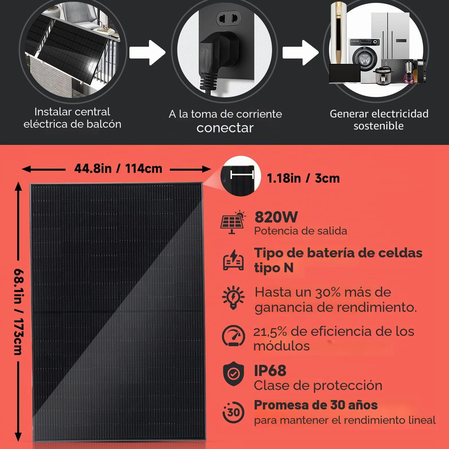 Panel solar "plug and play" (enchufar y listo) de 800 W, completo, de 1000 W, kit solar de autocensuro, 2 paneles solares de 405 W, 1 inversor de 600/800 W, 1 cable de 5 m, monitorización wifi