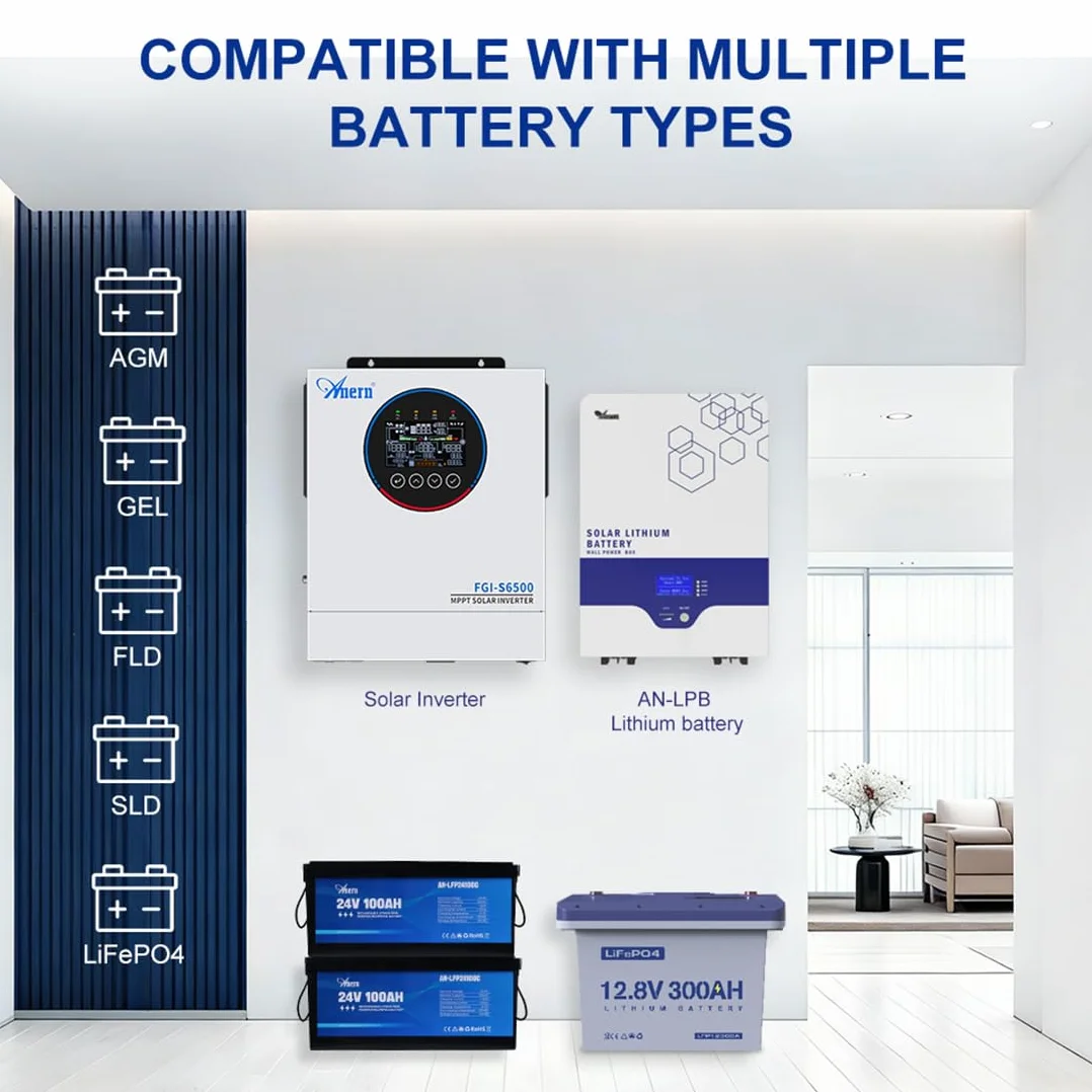 Anern Inversor Híbrido 12000W 48V CC A 220-240V CA,Inversor Solar AutóNomo, Controlador De Carga Mppt 160 A Integrado,Doble Entrada Fotovoltaica, Doble Salida De Ca,Puede Funcionar Sin Batería