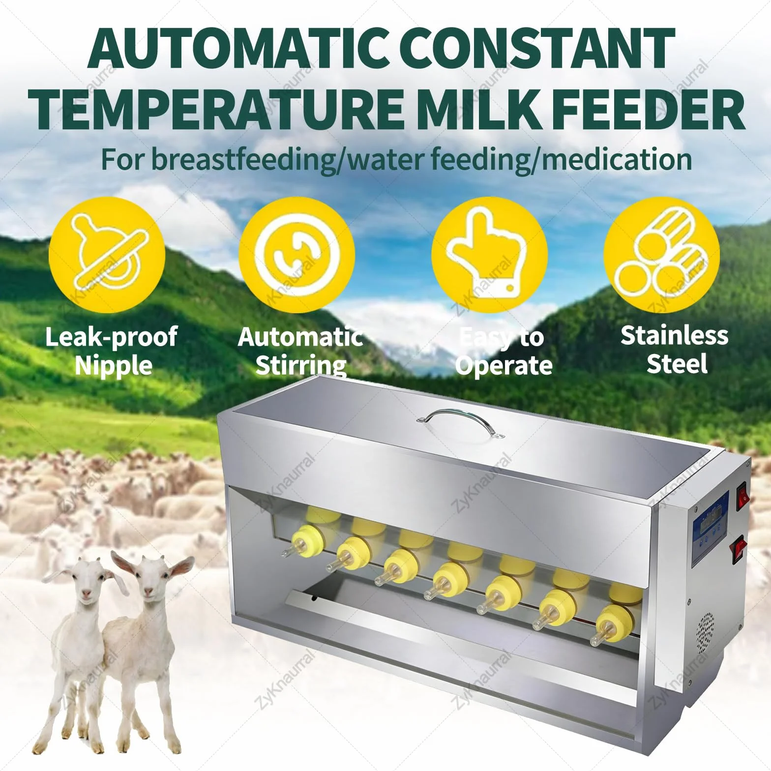 Estación de alimentación para lechones, biberón para lechones con 10/14 tetinas, alimentador de leche con agitador automático, tapa y válvula de acero inoxidable, alimentador de leche para ganado