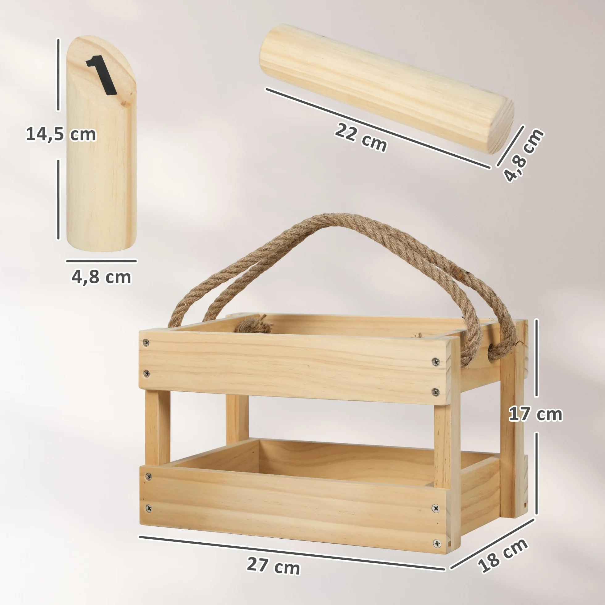 SPORTNOW Juego de Bolos Finlandeses, 12 Bolos de Madera de Pino, Palo de Lanzamiento, Caja de Transporte, Juego al Aire Libre para Adultos
