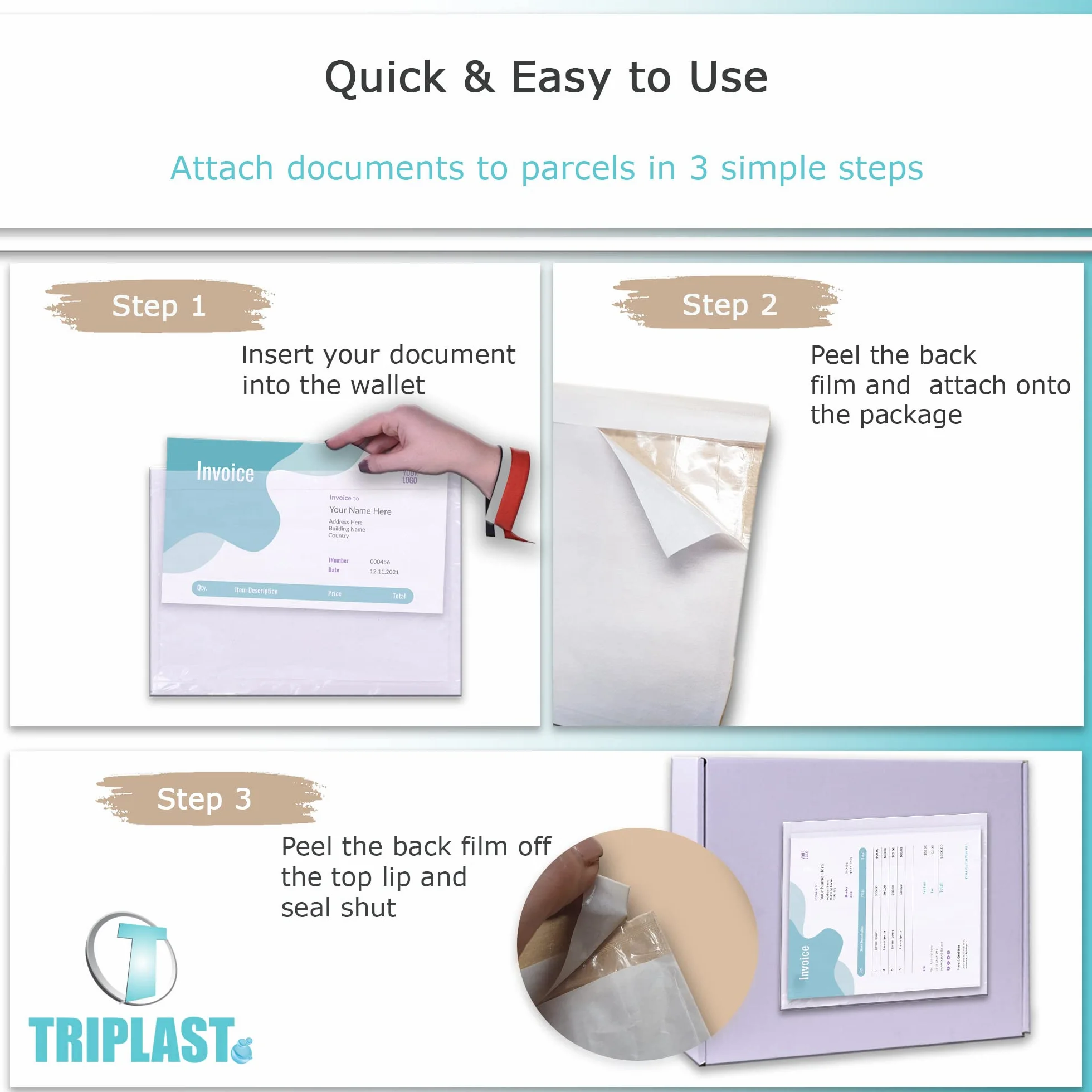 Triplast Cartera plana para documentos 200 x A5 (225 x 165 mm) sobres transparentes despegables y sellados
