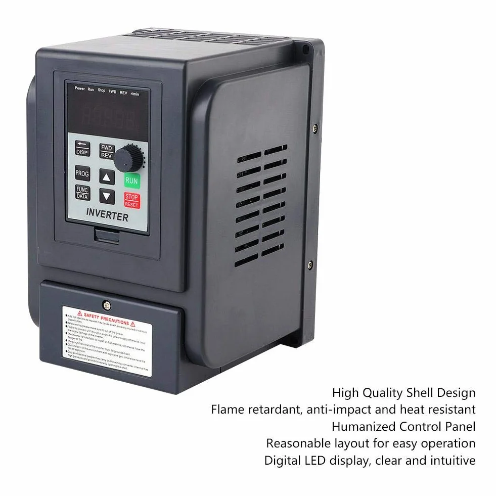Variador de Frecuencia, Vfd AC 1.5Kw, 220V Entrada 380V Salida, Convertidor de Frecuencia Monofasico a Trifasico, Control PWM, Alto Par, Alta Precisión, Bajo Ruido