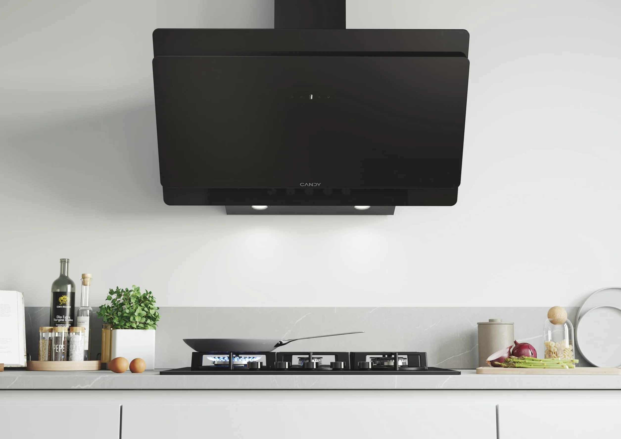 Candy CDG9CBP8B Campana Decorativa 90 cm 4 Niveles Potencia 611 m³/h Control Táctil Filtros Aluminio Antigrasas Carbono Incluidos LED Negro
