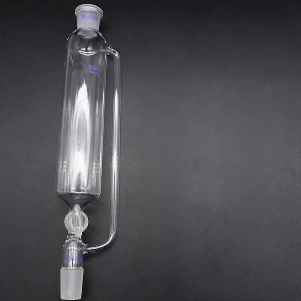 Embudo de separación de 250 ml, forma cilíndrica, presión constante, embudo de vidrio con compensación de presión