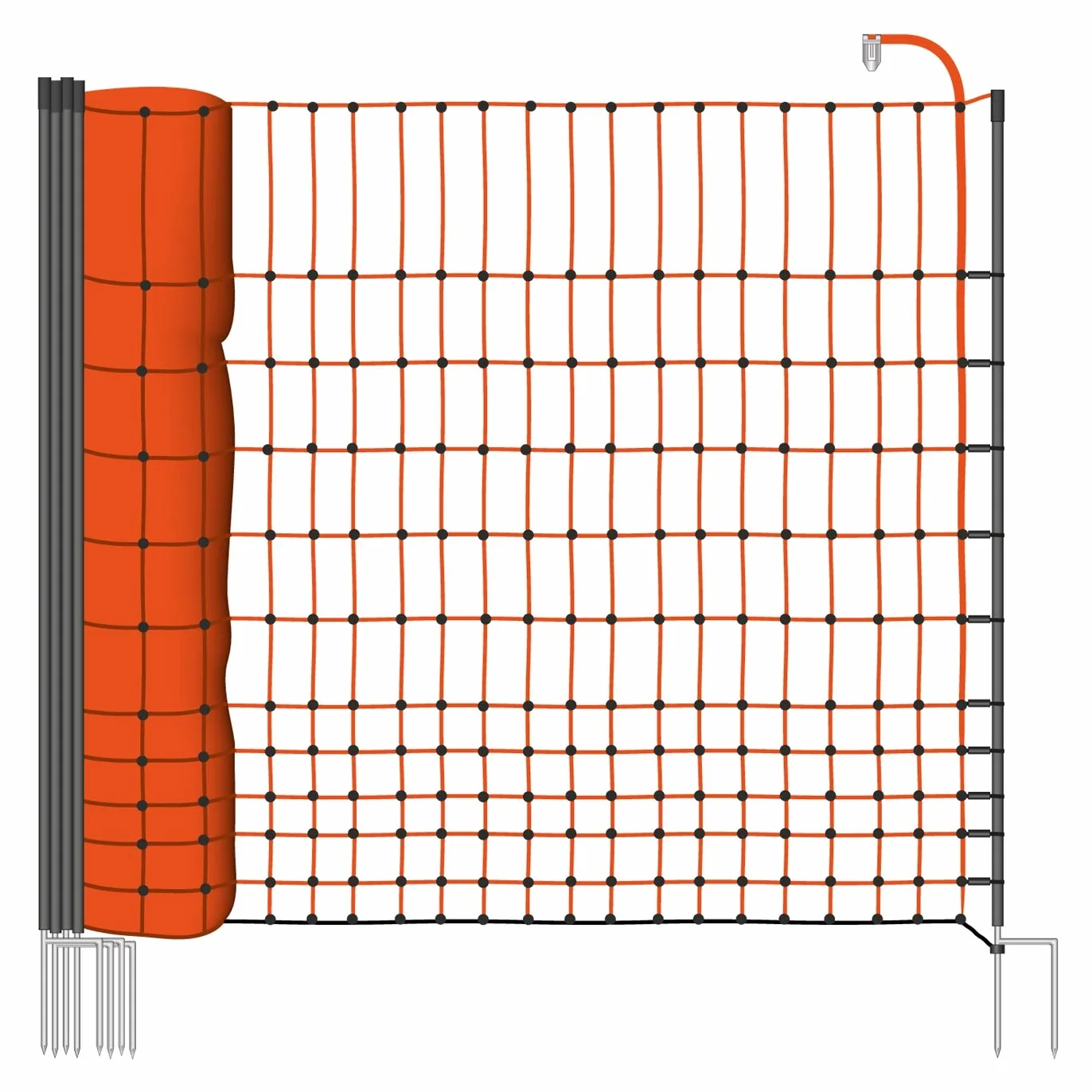 VOSS.farming Malla eléctrica para gallinas y Animales domésticos, Rollo de 50m de Longitud y 112cm de Altura, 16 Postes con Punta Doble y Kit de reparación