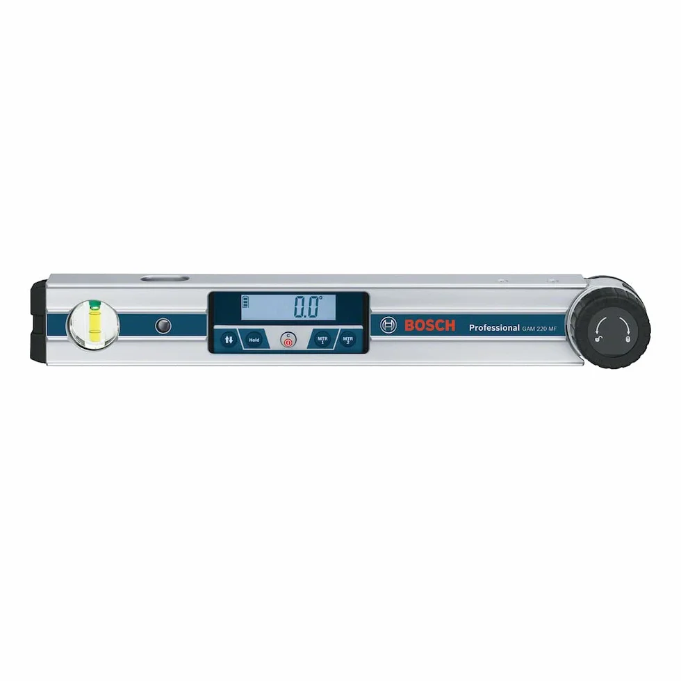 Bosch Professional Medidor digital de ángulos GAM 220 MF (cálculo de ángulos de inglete, margen de medición: 0 - 220º, longitud: 40 cm)
