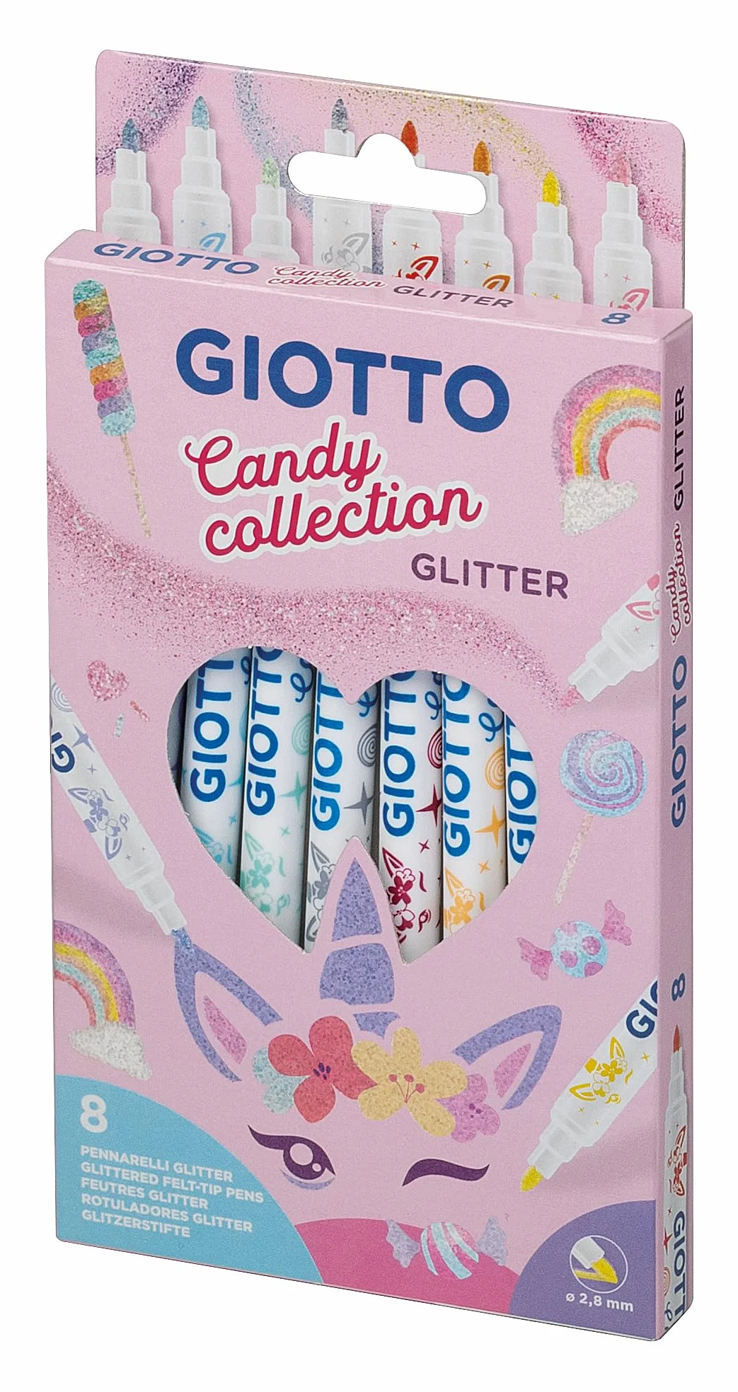 Giotto Turbo Glitter Candy Collection Rotuladores Fibra Tinta Purpurina 8 Unidades