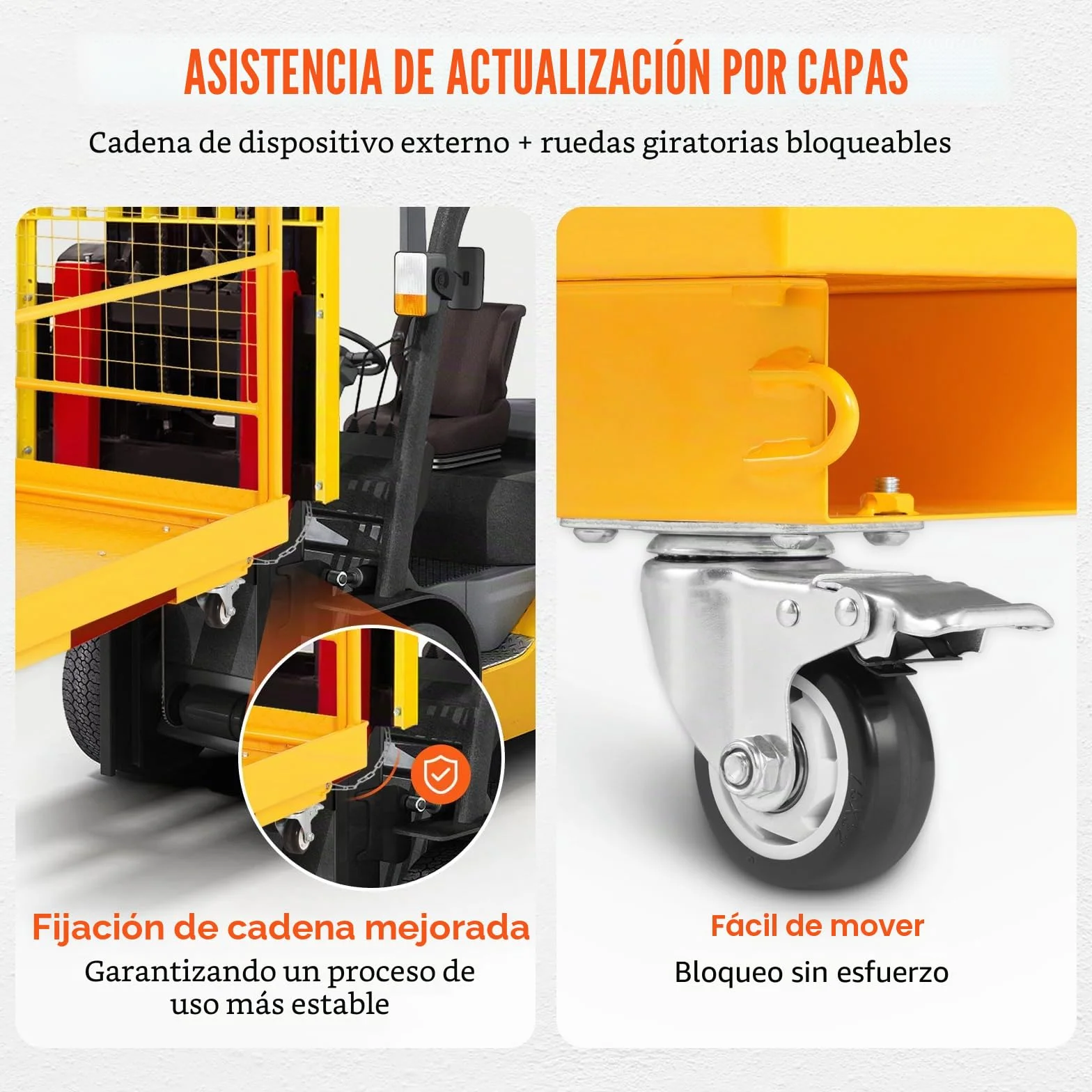 VEVOR Jaula de Seguridad Carretilla Elevadora Carga 544kg Plataforma de Trabajo Plegable 92x92cm 1-2 personas Ruedas Giratorias Bloqueables Cadena de Drenaje con Orificio Seguridad para Trabajo Aéreo