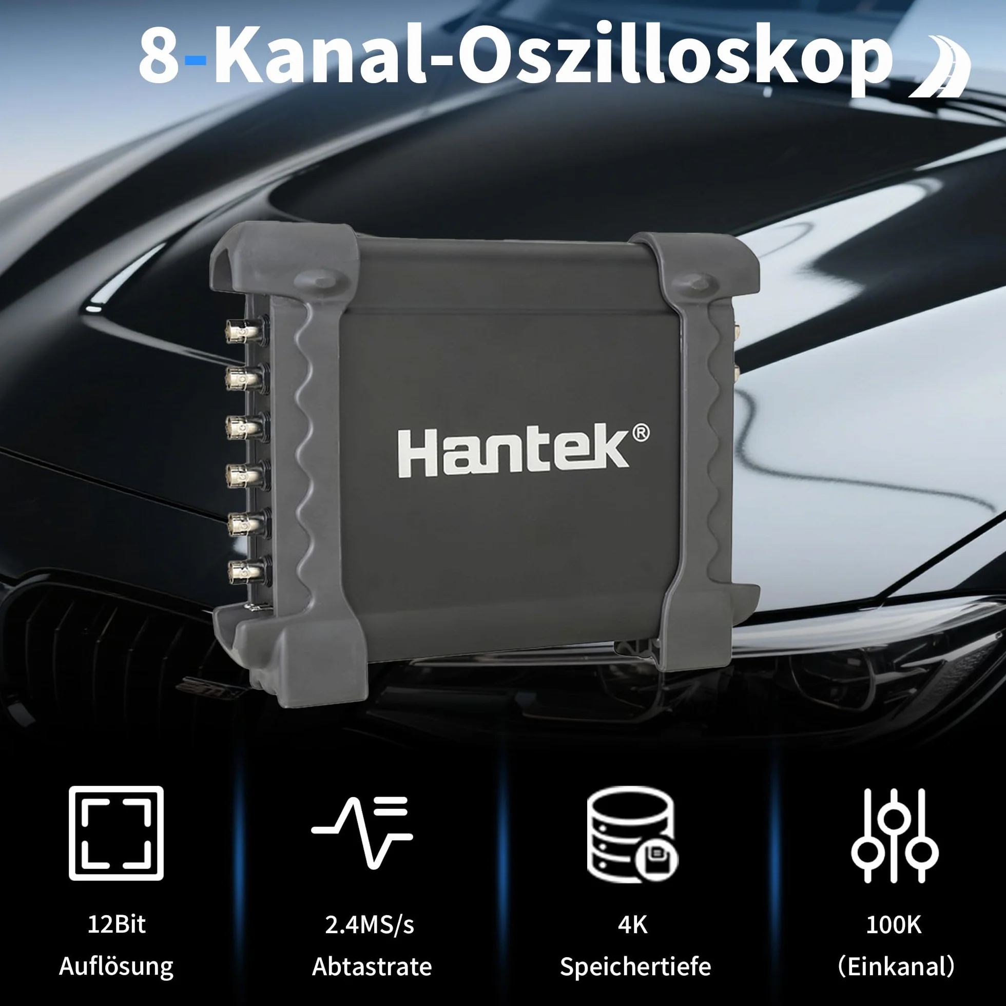 Hantek Osciloscopio virtual de 8 canales con líneas de prueba automáticas HT30A, atenuador HT201 20:1 y cabezal de sondeo de acupuntura HT307 para diagnóstico múltiple de vehículos