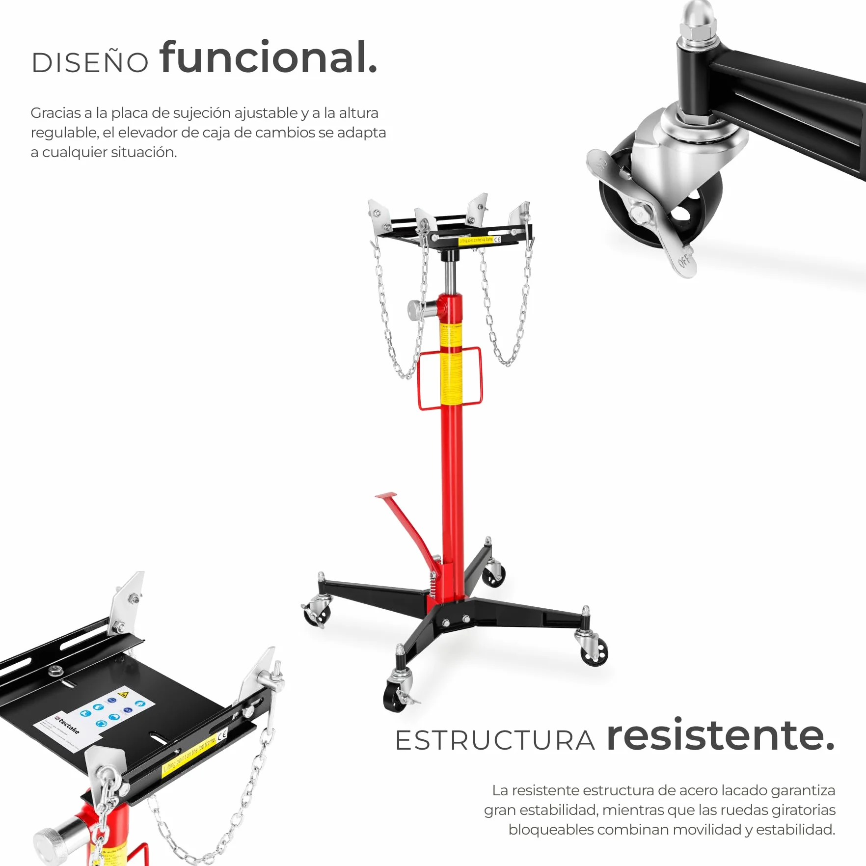 tectake® Gato Hidráulico, Soporte Motor, Gato de Foso, Gato Hidráulico Coche, Herramientas Taller Mecánico, Gato Elevador, Soporte Motor Coche - Carga hasta 500 kg, Altura de 113-192 cm