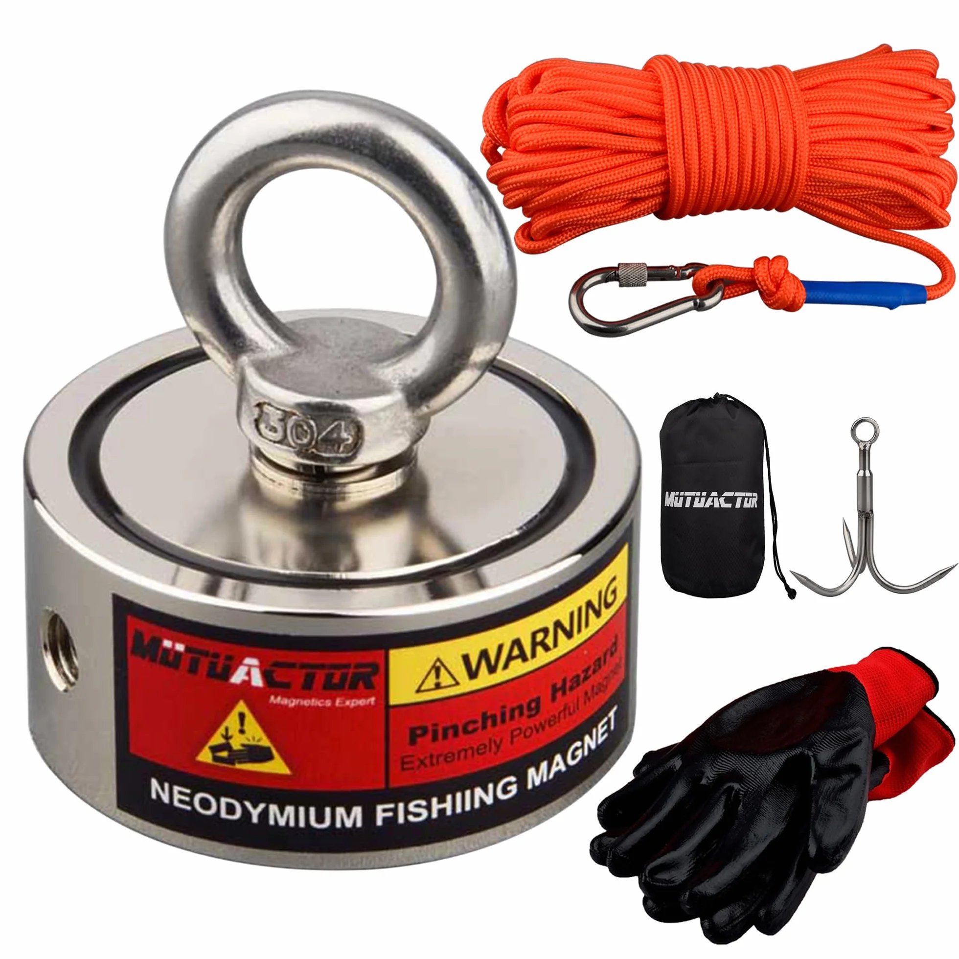 MUTUACTOR Iman de pesca neodimio N52 320 kg con cuerda 20 m para recuperacion magnetica