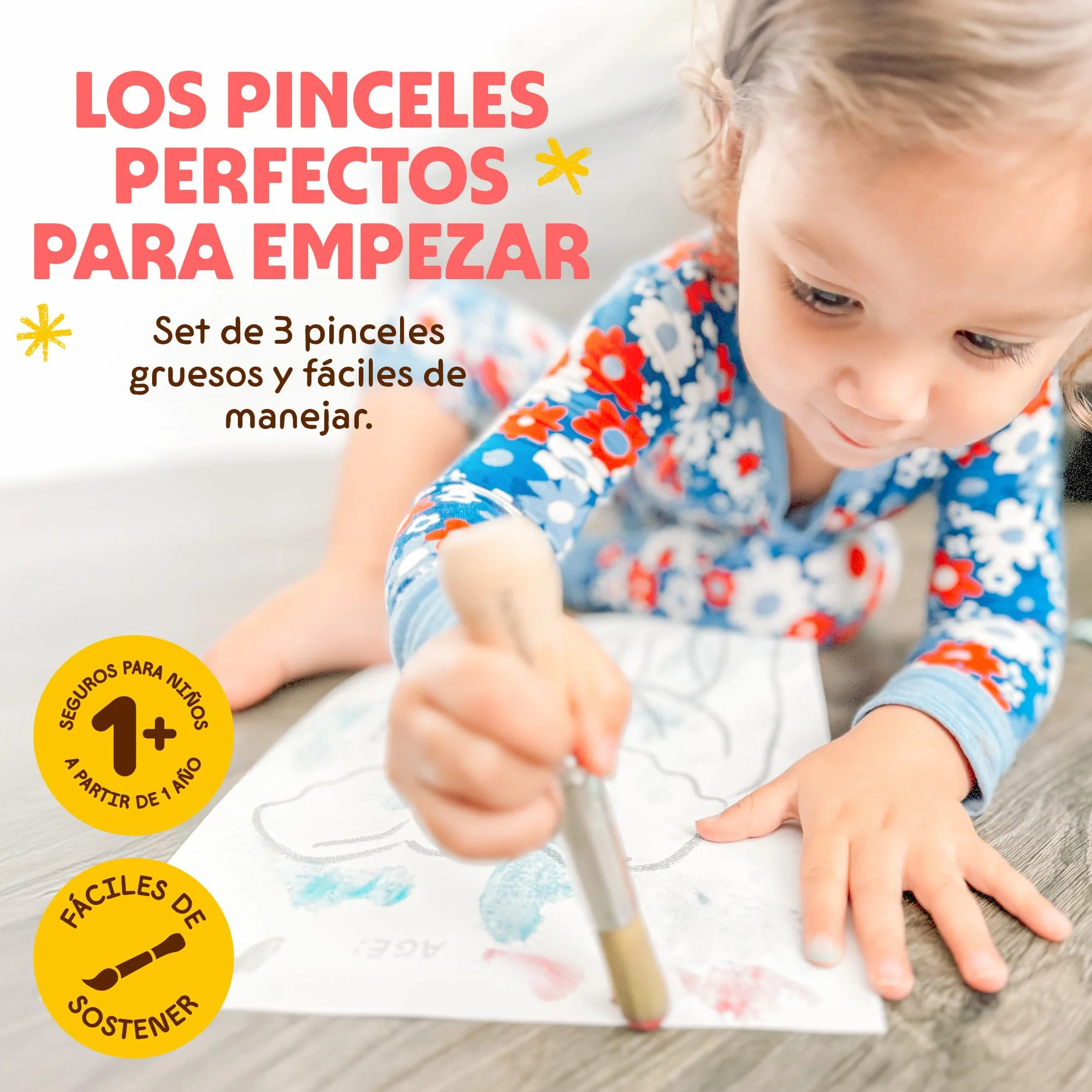 Honeysticks Juego de Pinceles Gigantes para Niños Pequeños - 3 Piezas con Mango de Madera