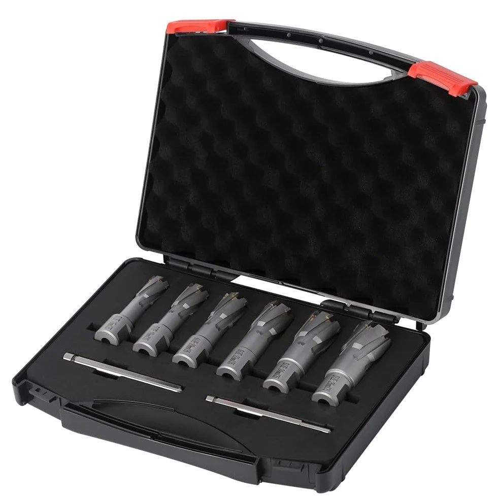 TCT - Juego de 6 brocas de núcleo hueco para taladros magnéticos, diámetro de 16 a 26 mm con profundidad de corte de 35 mm, sierras perforadoras con punta de carburo para hierro y acero inoxidable