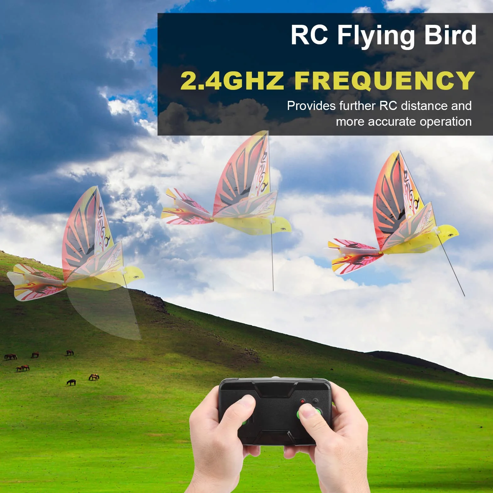 POENVFPO Pájaro Volador RC 2.4 GHz con Luces LED, Material EPP