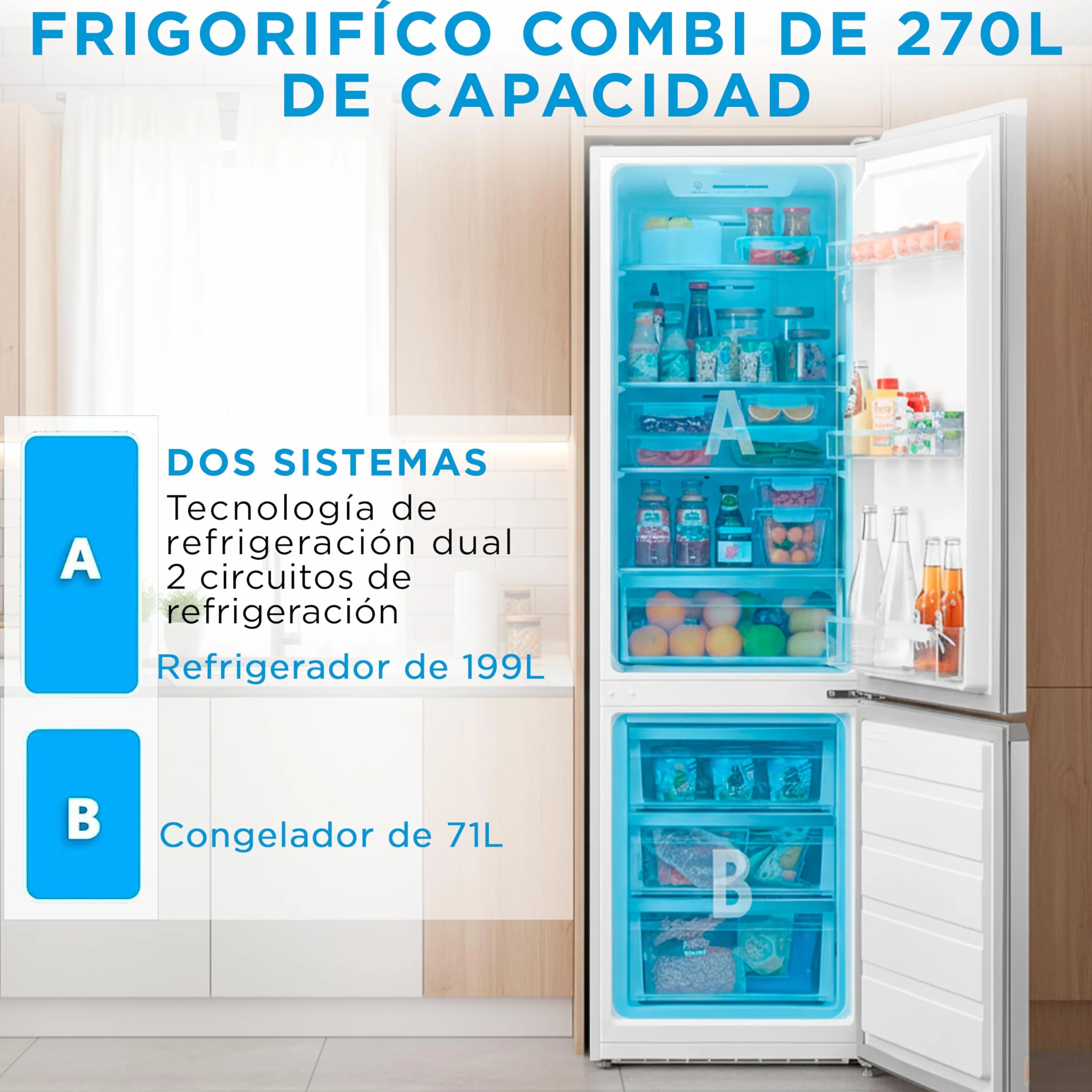 Midea Frigorífico Combi No Frost 55 cm 180 cm Blanco 199 L 71 L Congelador Refrigerador Bajo Consumo