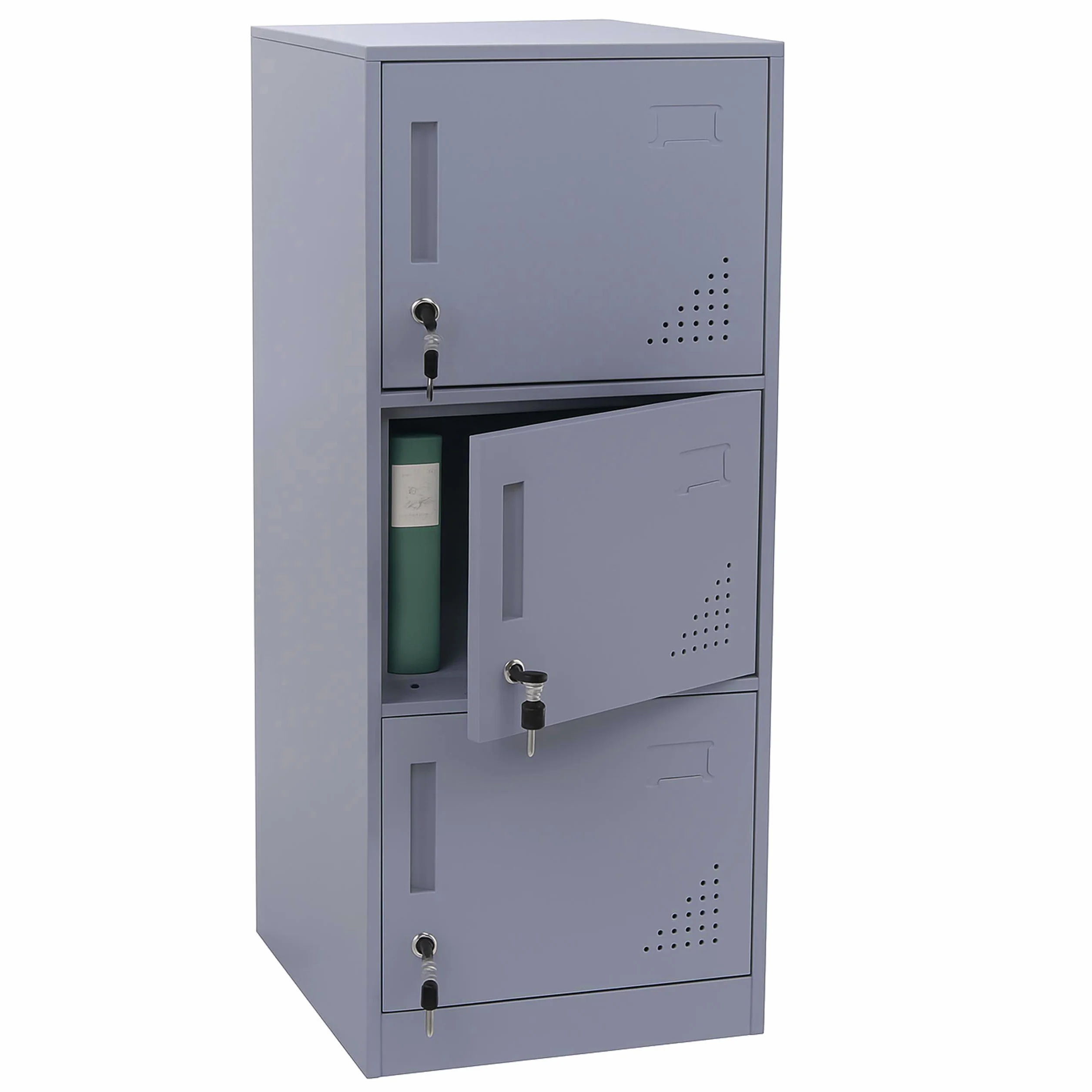 Mendler Taquilla HWC-P63 con 3 puertas, 90 x 38 x 45 cm, acero, color gris
