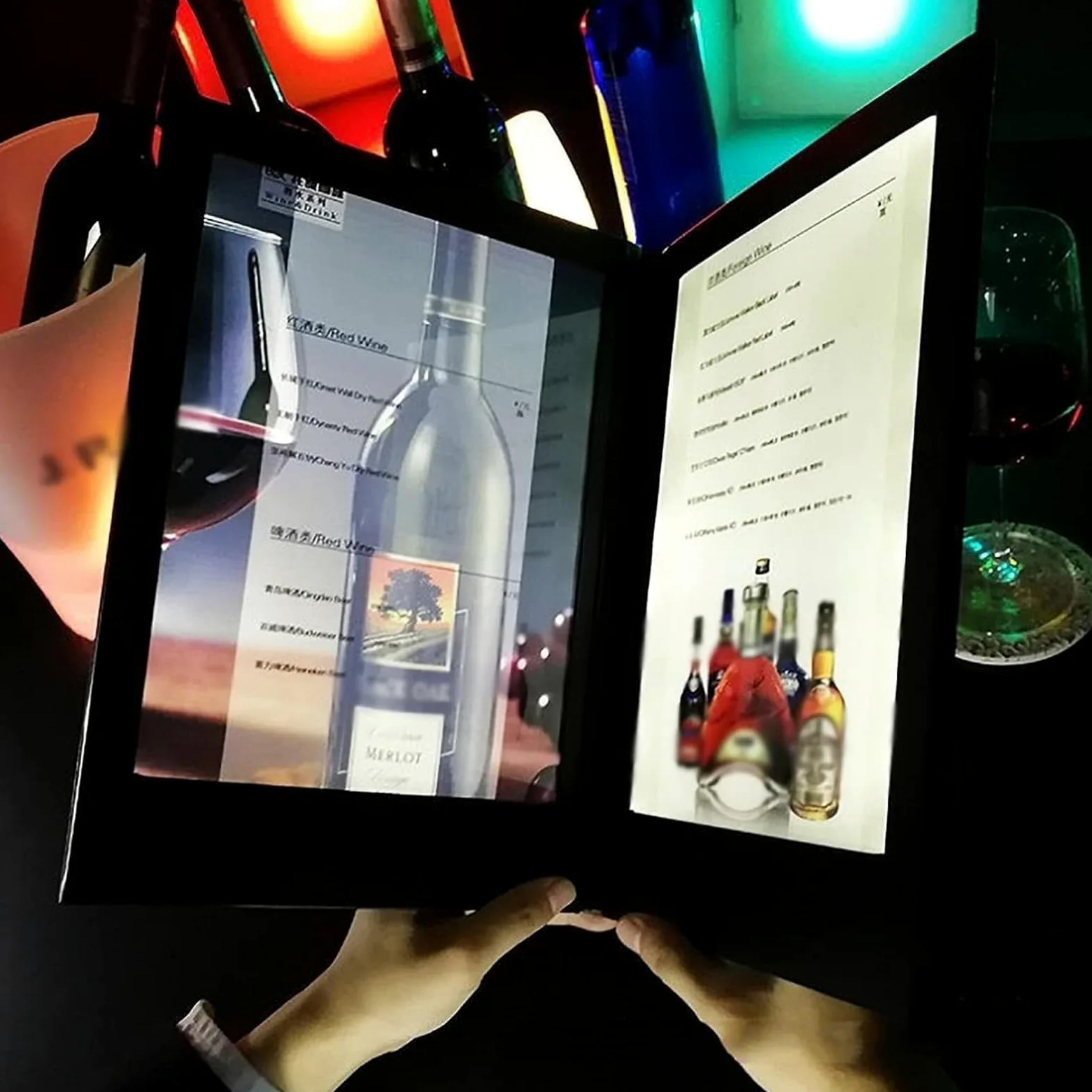 Cubiertas de menú iluminadas con LED, soporte retroiluminado para menús de panel individual/doble con protectores de piel sintética, soporte de menú comercial para restaurantes