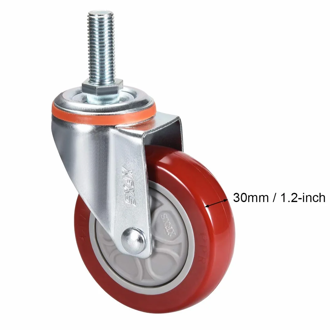 Ruedas giratorias Rueda giratoria PU Rueda de 4 pulgadas de diámetro M16 x 40 mm Varilla roscada Capacidad de 286 libras, 2 piezas
