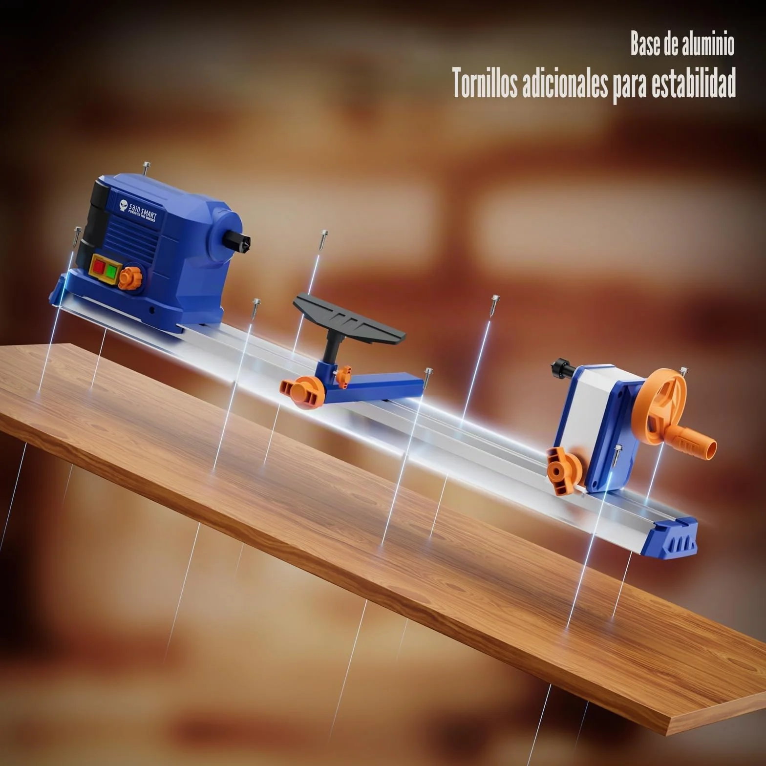 sainsmart Torno de Mesa, 10 x 24 Pulgadas, 600 W, 0,8 HP, con Control de Velocidad Continuo de 800-3000 RPM, Torno para Madera con Accesorios completos para Trabajar la Madera