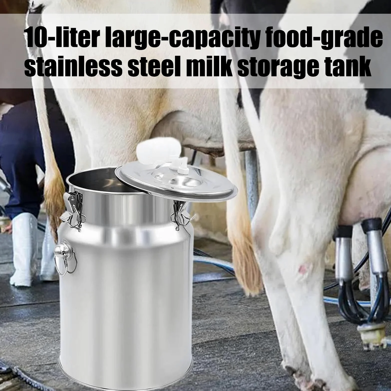 Cubo de leche de acero inoxidable de 10 L para vaca y caballos, accesorios inoxidables para ordeñadora