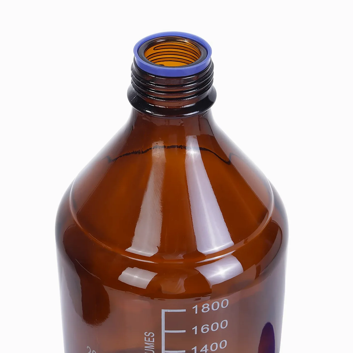 Una pieza 2 litros ámbar borosilicato vidrio graduado redondo 2000ml reactivo de laboratorio/botella de almacenamiento con GL45 azul tapón de rosca