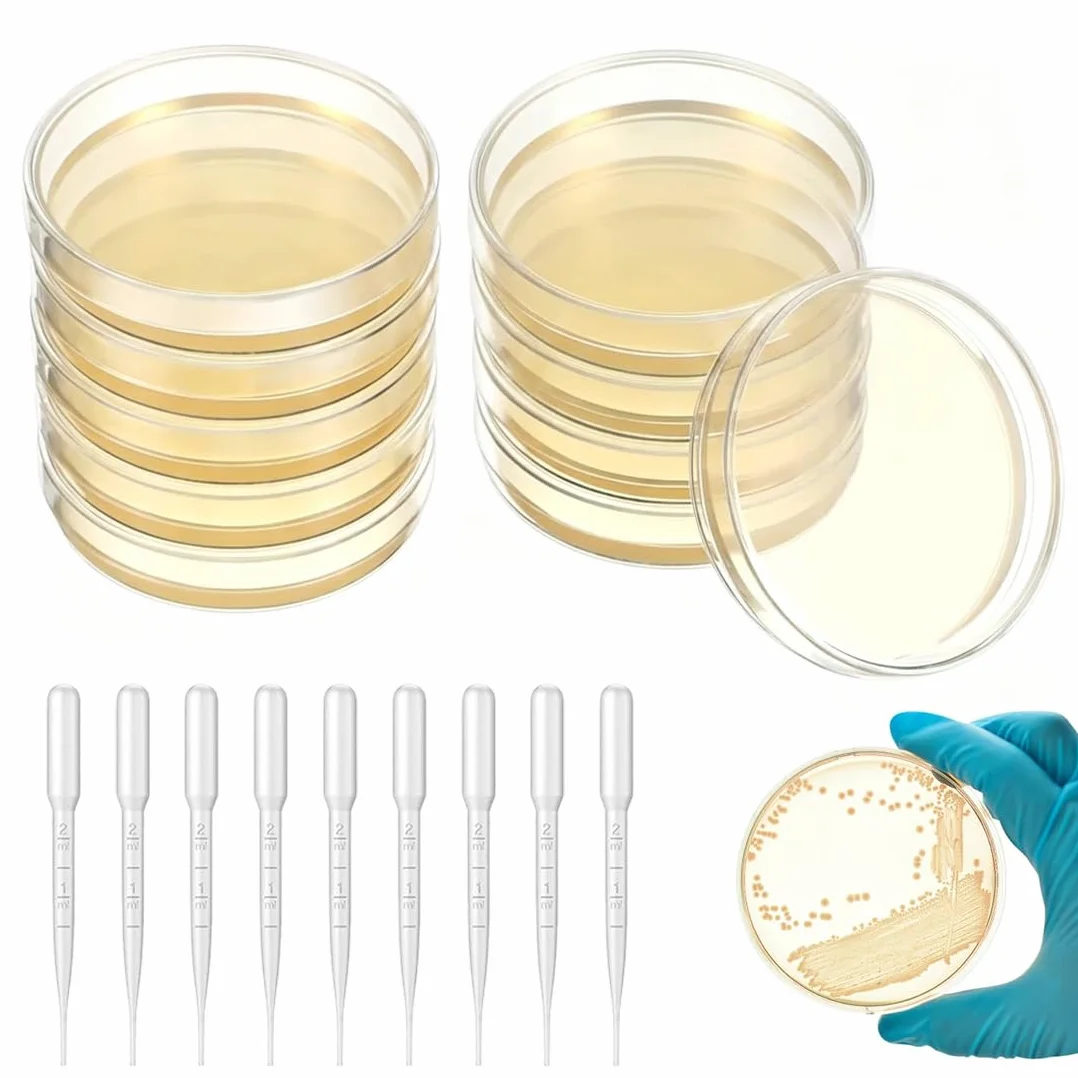 Placas De Petri 9 Unidades Plástico con Pipetas 2 ml para Laboratorio Microbiología