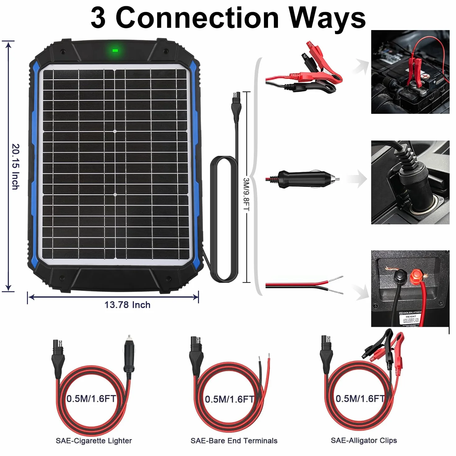 SUNER POWER Cargador de batería solar de 20 W 12 V y mantenedor PRO, controlador MPPT inteligente integrado, impermeable, 12 V, 20 W, kit de carga de panel solar para coche, caravana, remolque, barco,