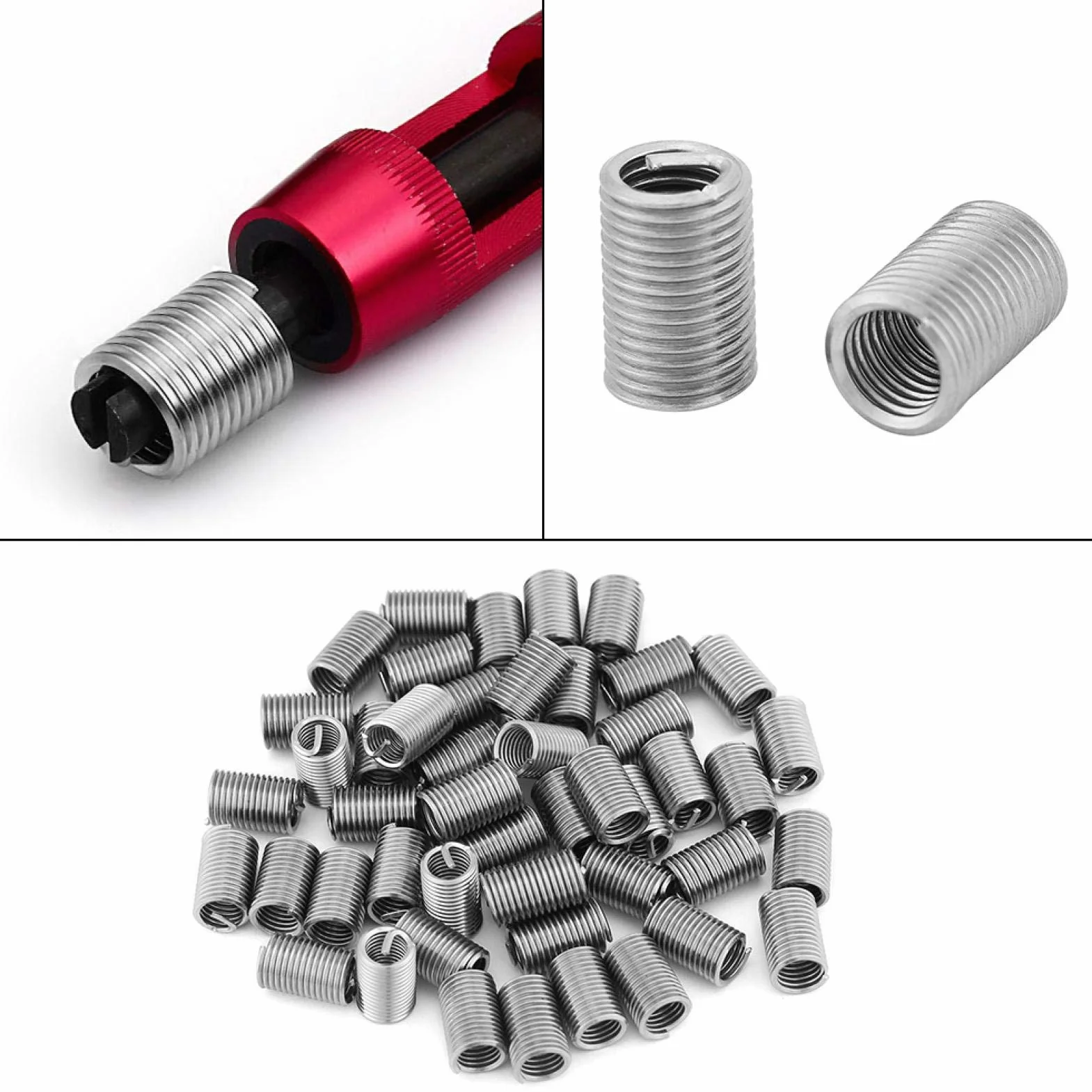 Kit de Inserto de Reparación de Tornillos SS304 M6x1.0x3D - 50 Piezas Helicoils de Acero Inoxidable