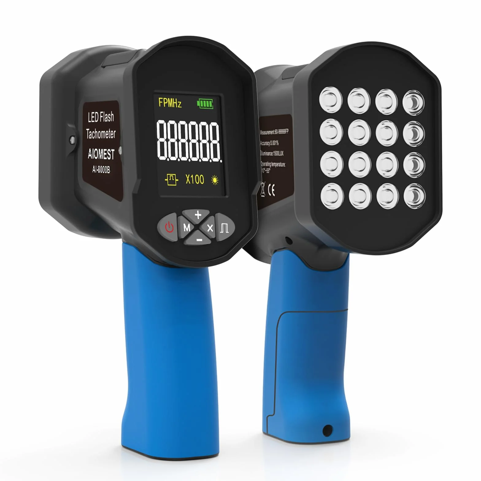 RPM Estroboscopio Digital AIOMEST AI-8000B Medidor de RPM Sin Contacto 60~100.000 RPM/Hz Alta Precisión 0,001% Luz Estroboscópica Ajustable