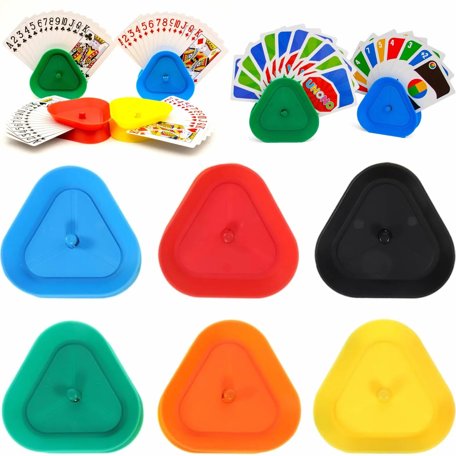 Soporte para tarjetas triangular multicolor para niños, manos libres