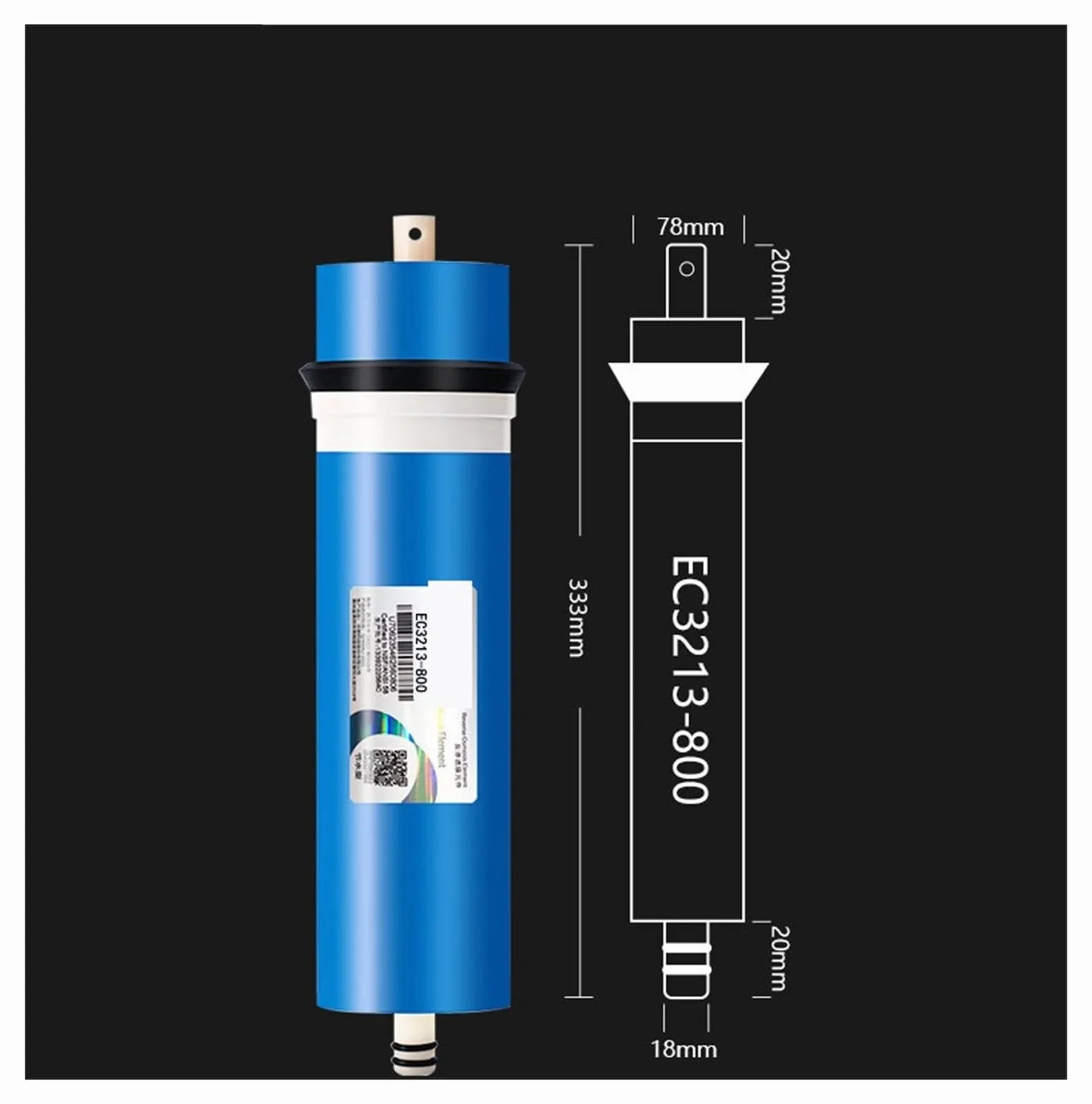 Membrana de ósmosis inversa RO Purificador de Agua for el hogar Cocina Reemplazo de Filtro de Membrana de ósmosis inversa con Alta tasa de filtración y Alto caudal(3213-800)