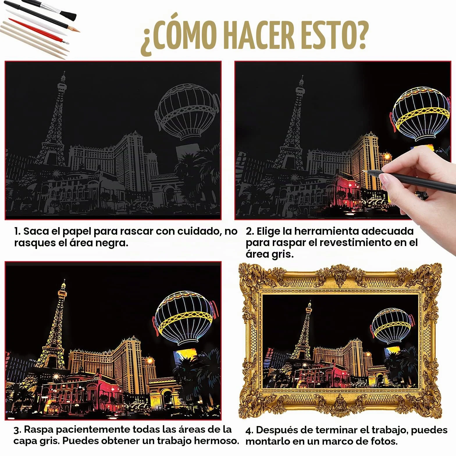 Lusofie 12 Hojas Papel Arcoíris para Rascar Manualidades Kit de Artes con 6 Herramientas